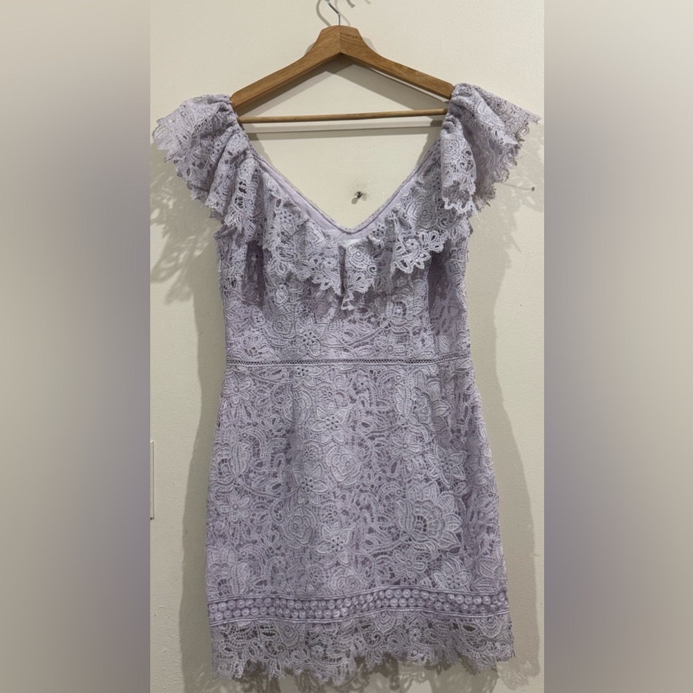 SAYLOR Lilac One-Shoulder Lace Ruffle Dress